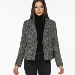 Anthropologie Leifsdottir Black White Double Breasted Alpaca Blend Jacket 6 M